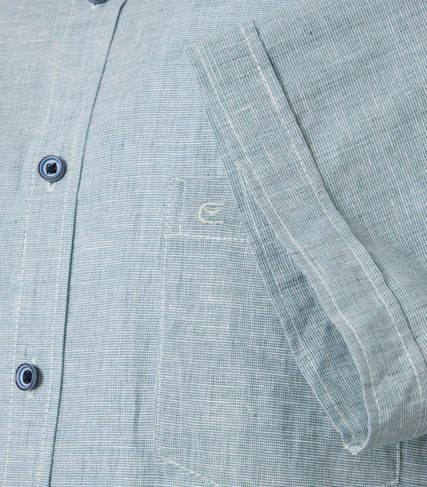 Casamoda lněná košile s krátkým rukávem zelenkavá až do vel. 8XL