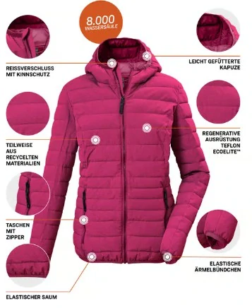 Killtec dámská prošívaná bunda dark raspberry